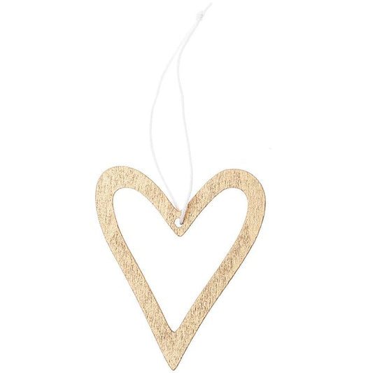 Wooden Tag Open Heart, Gold 1 Pc