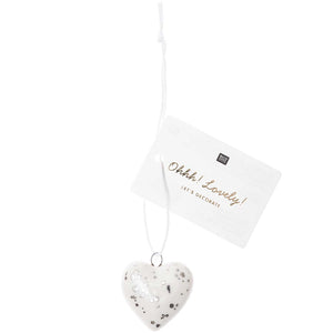 PORCELAIN TAG HEART,WHITE SILV1 PC