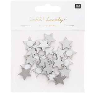 STICKER STAR, WOOD, SILVER 24 PCS, 20 x 19 mm