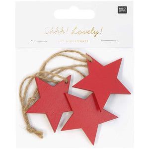 STAR TAG, WOOD, RED 3 PCS, 51 x 50 mm