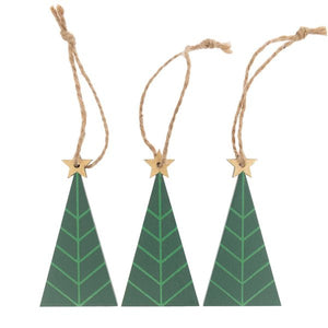 CHRISTMAS TAGS, WOOD, GREEN 3 PCS, 40 x 80 mm