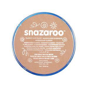 A pot of Snazaroo classic face paint in a beige color, with branding and floral design elements on the label.