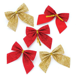 Red & Gold Glitter Bows (Pack of 24)