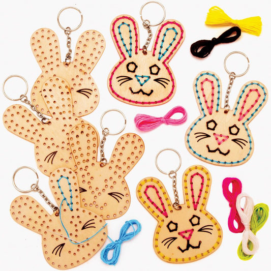 Easter Bunny Wooden Threading Keyring Kits-5pk