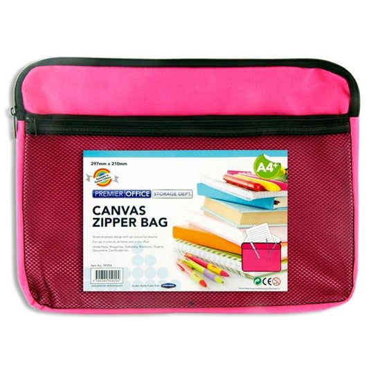 A4+ Canvas Twin Zipper Bag - Pink