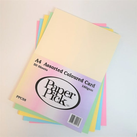 A4 Assorted Pastel Colour Card 50 Sheets