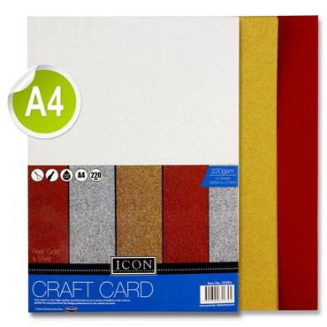 Icon Craft A4 220gsm Glitter Card – 10 Pack