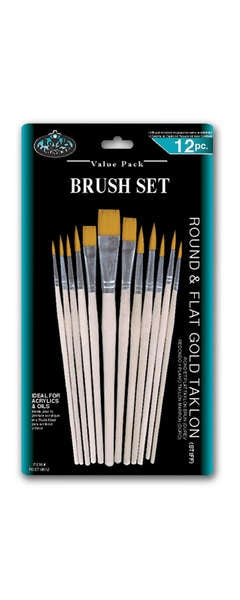 12 Piece Gold Taklon Brush Set