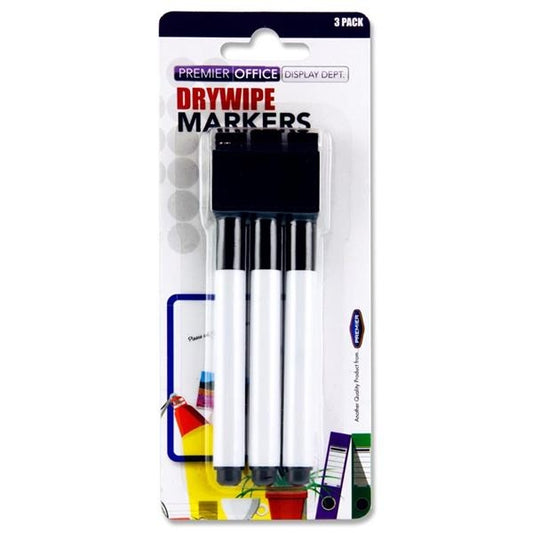Drywipe Markers(3) W/ Eraser Lid - Black