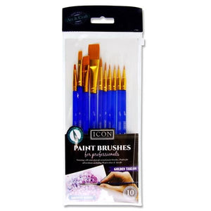 Icon 10pce Brush Set - Golden Taklon Beveled Edge